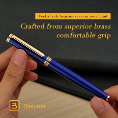 BEILUNER Blue Fountain Pen,Stunning Luxury Pens with 24K Gold Finish, Gorgeous 24K Gilded Nib(Fine), Trustworthy Pen Gift for Men&Women -Ink Converter-Elegant, Graduation,Nice Pen for Writing