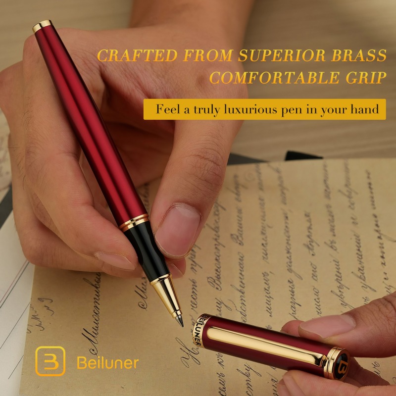 BEILUNER Luxury Rollerball Pen,24K Gold Trim,Noble and Elegant Designs,Schneider Ink Refill, Best Roller Ball Pen Gift Set for Men & Women, Professional, Executive Office, Nice Pens BL-G02