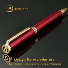 BEILUNER Red Lacquer Gel Pen With 24K Gold Finish, Retractable Pens, Gift Pen Set, Professional, Elegant, Writing, Executive, Office, Nice Fancy Designer, Perfect for Men and Women