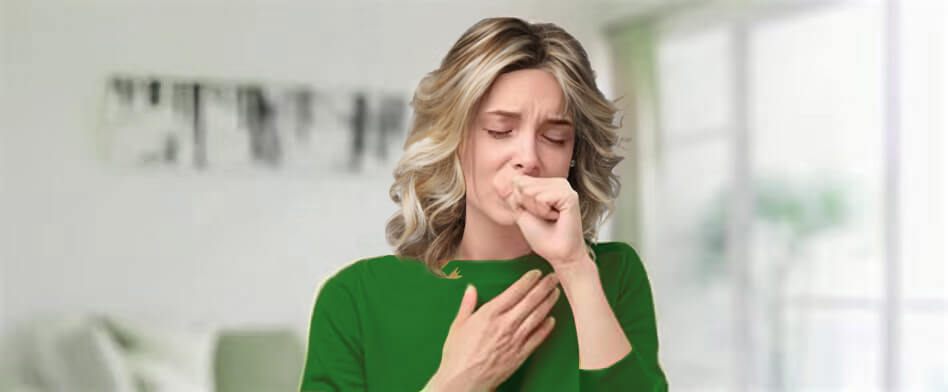 A women is coughing after vaping 