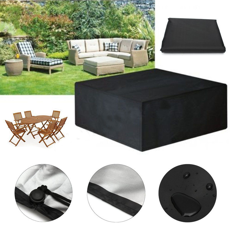 210D Black Square Furniture Cover Outdoor Protective Cover Waterproof Dust-Proof Windproof Moisture Proof Anti-UV For Sofas Chairs Dining Table