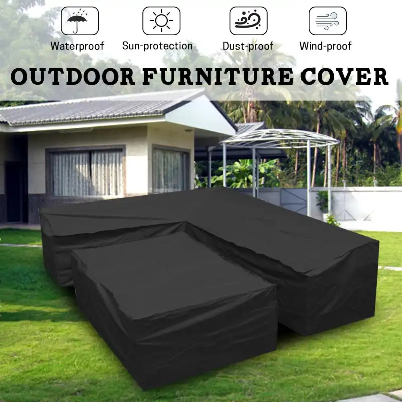 L Shape Kit Garden Outdoor Furniture Cover 210D Black Extra Large Patio Waterproof Furniture Cover for Rattan Wicker Furniture Sofa set