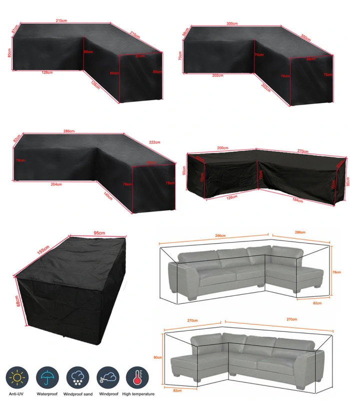 L Shape Kit Garden Outdoor Furniture Cover 210D Black Extra Large Patio Waterproof Furniture Cover for Rattan Wicker Furniture Sofa set