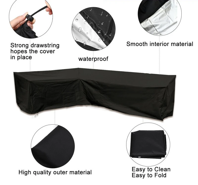 L Shape Kit Garden Outdoor Furniture Cover 210D Black Extra Large Patio Waterproof Furniture Cover for Rattan Wicker Furniture Sofa set