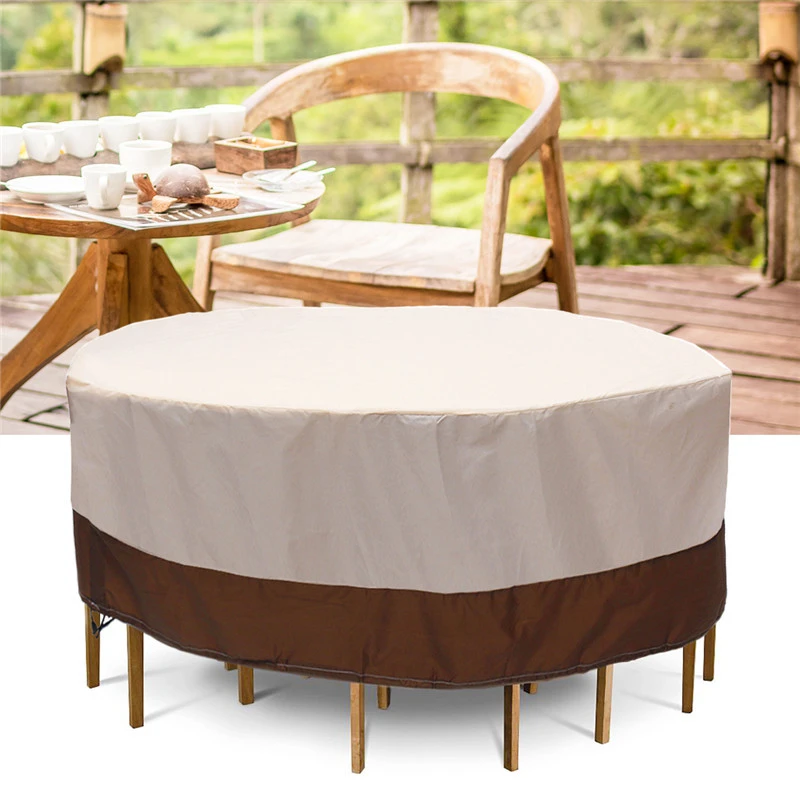 210D Beige Round Furniture Cover Outdoor Protective Cover Waterproof Dust-Proof Windproof Moisture Proof Anti-UV For Sofas Chairs Dining Table