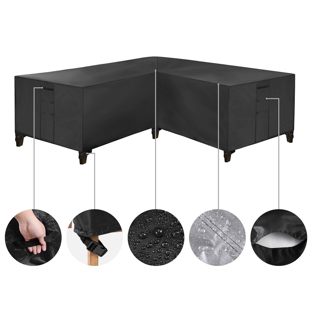 420D L Shape Kit Garden Outdoor Furniture Cover Black Extra Large Patio Waterproof Furniture Cover for Rattan Wicker Furniture Sofa set