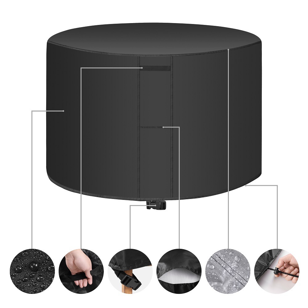 420D Round Furniture Cover Outdoor Protective Cover Waterproof Dust-Proof Windproof Moisture Proof Anti-UV For Sofas Chairs Dining Table