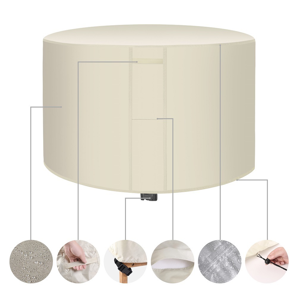 420D Round Furniture Cover Outdoor Protective Cover Waterproof Dust-Proof Windproof Moisture Proof Anti-UV For Sofas Chairs Dining Table