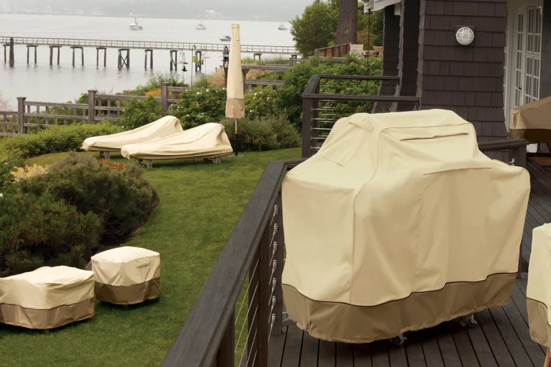 210D Beige Round Furniture Cover Outdoor Protective Cover Waterproof Dust-Proof Windproof Moisture Proof Anti-UV For Sofas Chairs Dining Table