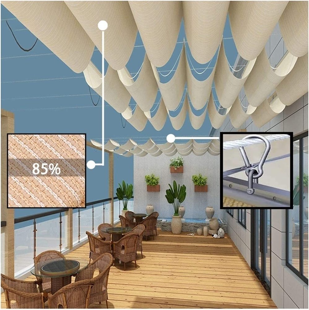 Customized Made Wave Shade Cover Retractable Shade HDPE Mesh Replacement Pergola Shade Canopy Slide Wire Extendable Shade Awning Sail for Patio Deck Gazebo
