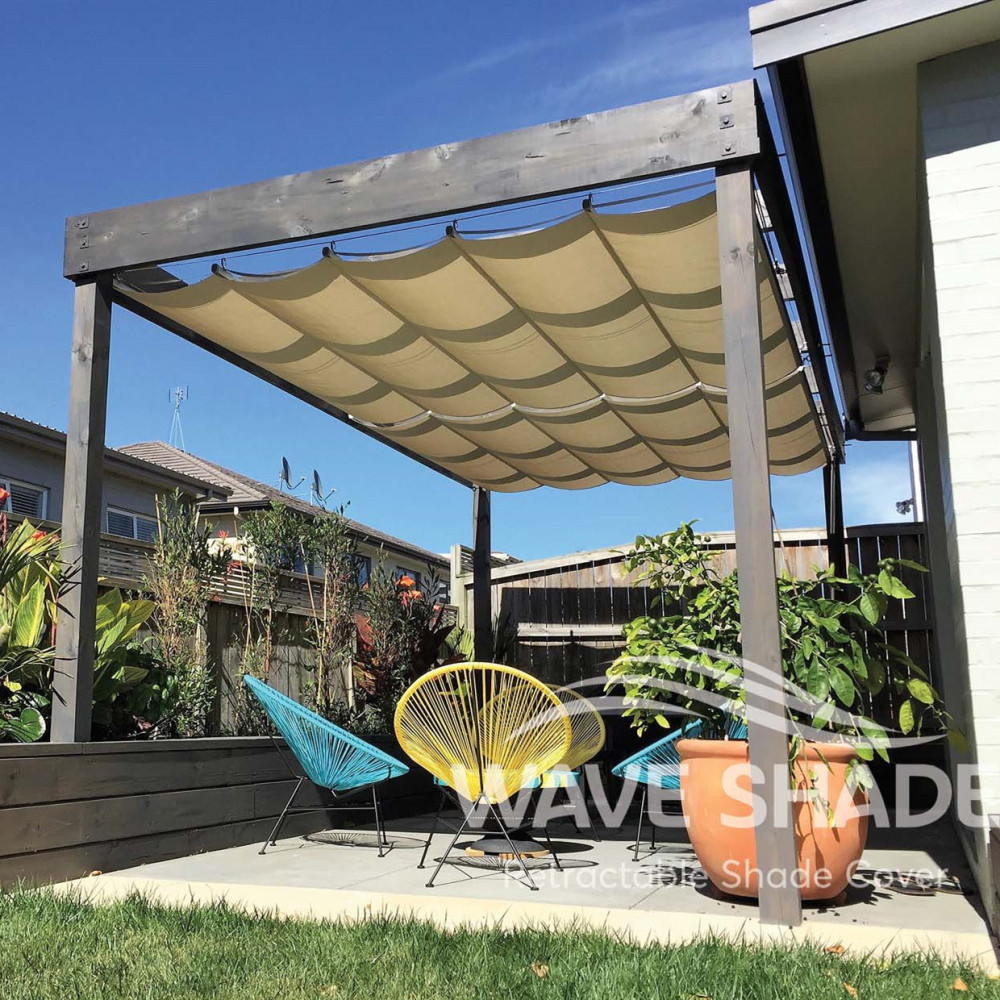 Customized Made Wave Shade Cover Retractable Shade HDPE Mesh Replacement Pergola Shade Canopy Slide Wire Extendable Shade Awning Sail for Patio Deck Gazebo