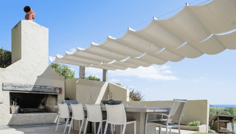 Customized Made Wave Shade Cover Retractable Shade Replacement Pergola Shade Canopy Waterproof Slide Wire Extendable Shade Awning Sail for Patio Deck Gazebo