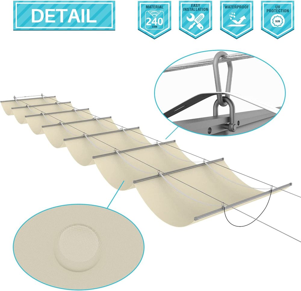 Customized Made Wave Shade Cover Replacement Shade HDPE Mesh Pergola Shade Canopy Slide Wire Extendable Shade Awning Sail for Patio Deck Gazebo