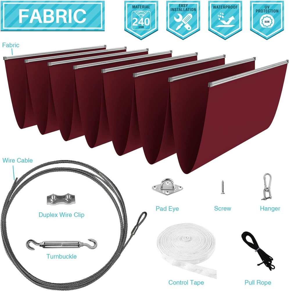Customized Made Wave Shade Cover Retractable Shade Replacement Pergola Shade Canopy Waterproof Slide Wire Extendable Shade Awning Sail for Patio Deck Gazebo