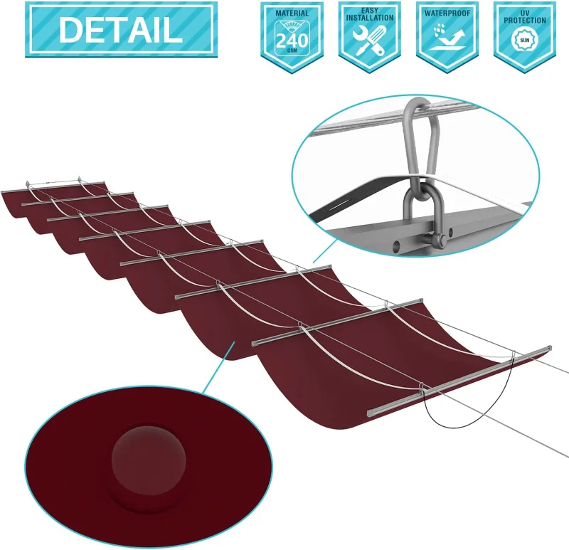 Customized Made Wave Shade Cover Retractable Shade Replacement Pergola Shade Canopy Waterproof Slide Wire Extendable Shade Awning Sail for Patio Deck Gazebo