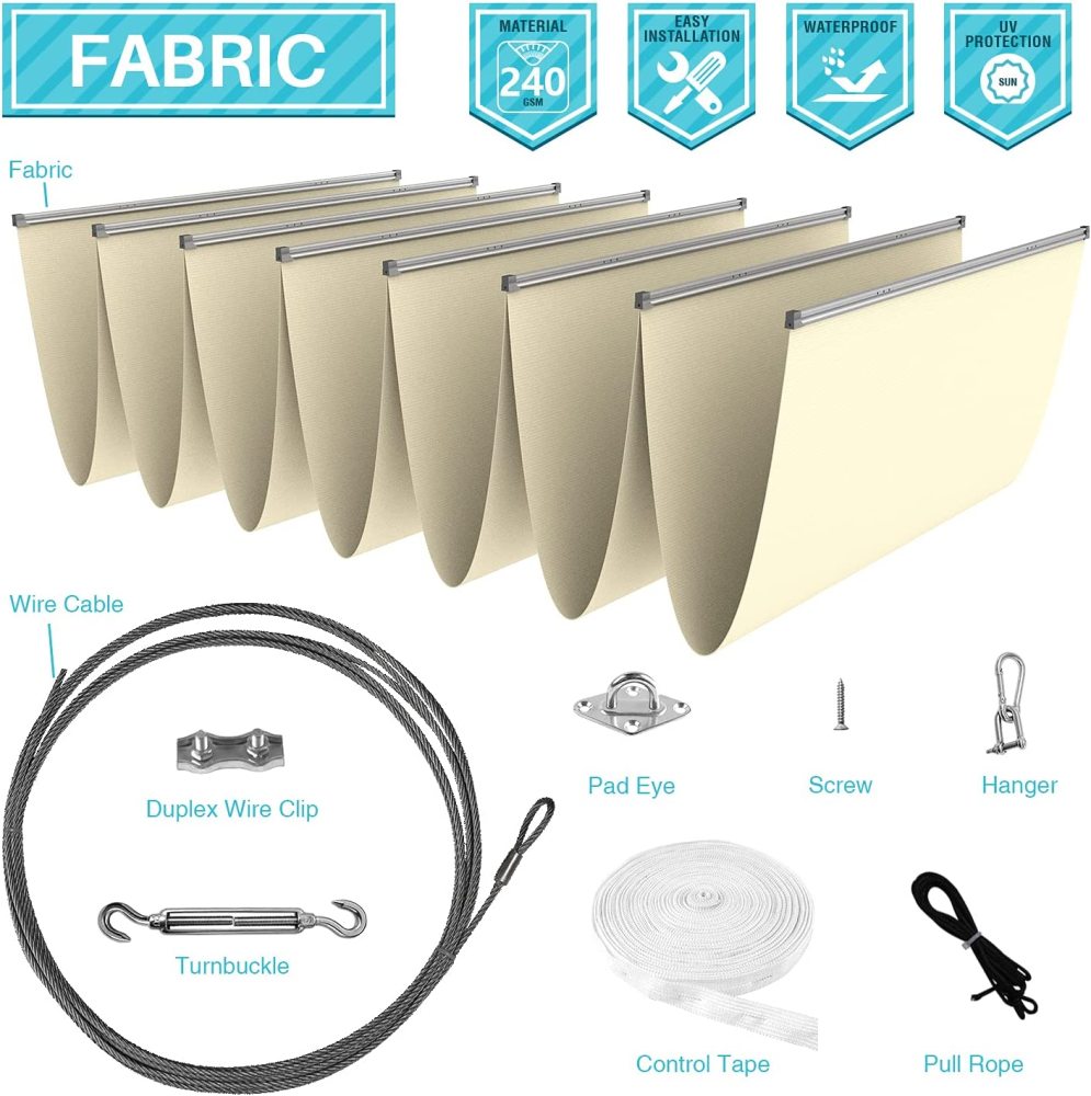 Customized Made Wave Shade Cover Replacement Shade HDPE Mesh Pergola Shade Canopy Slide Wire Extendable Shade Awning Sail for Patio Deck Gazebo
