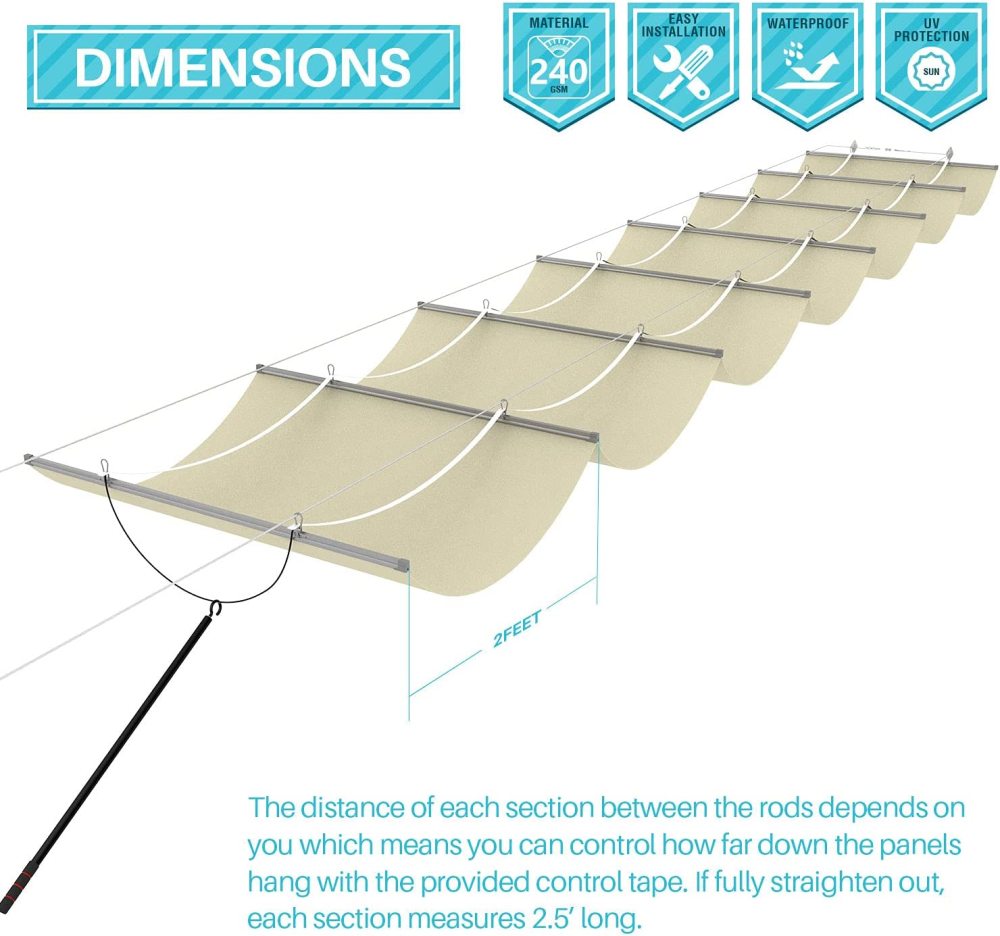 Customized Made Wave Shade Cover Replacement Shade HDPE Mesh Pergola Shade Canopy Slide Wire Extendable Shade Awning Sail for Patio Deck Gazebo