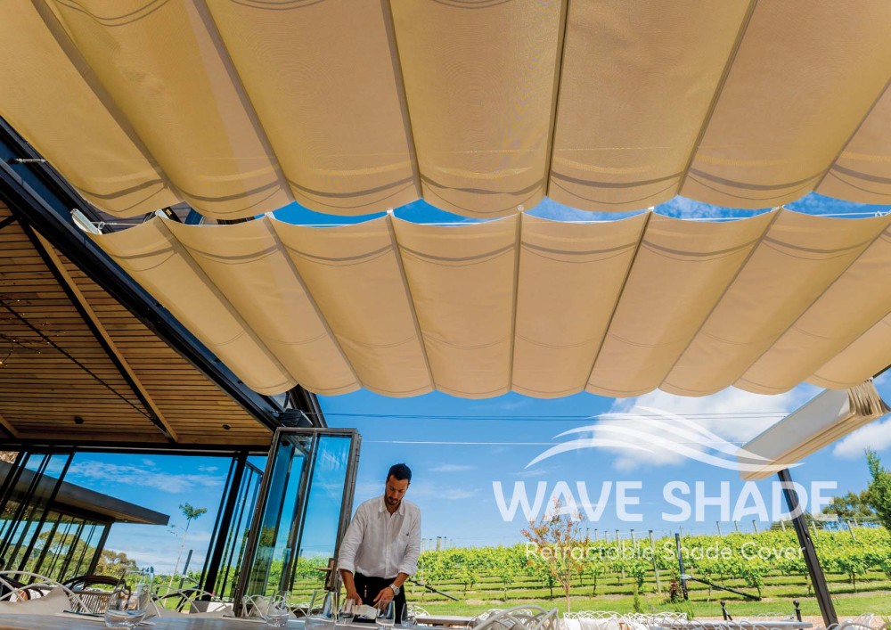 Customized Made Wave Shade Cover Retractable Shade Replacement Pergola Shade Canopy Waterproof Slide Wire Extendable Shade Awning Sail for Patio Deck Gazebo