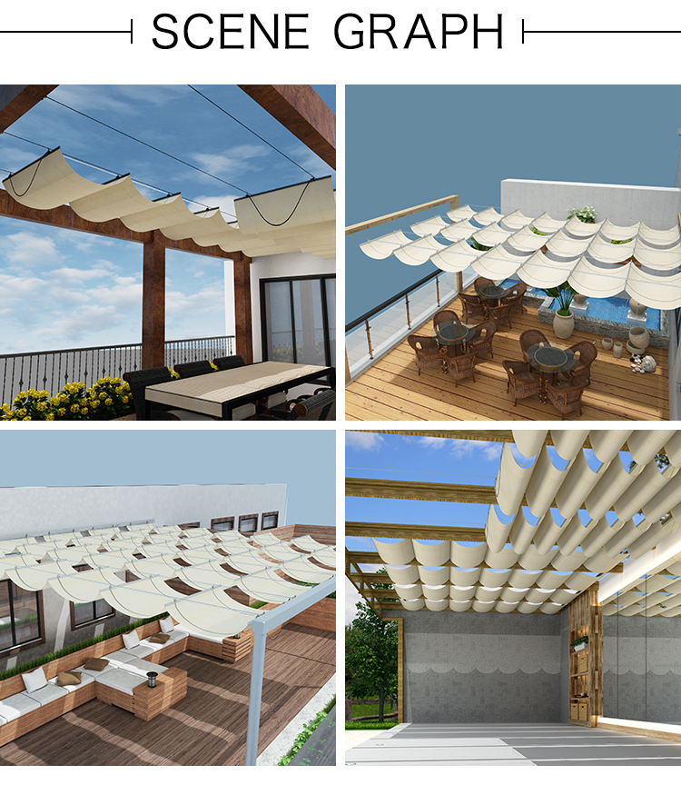 Customized Made Wave Shade Cover Replacement Shade HDPE Mesh Pergola Shade Canopy Slide Wire Extendable Shade Awning Sail for Patio Deck Gazebo