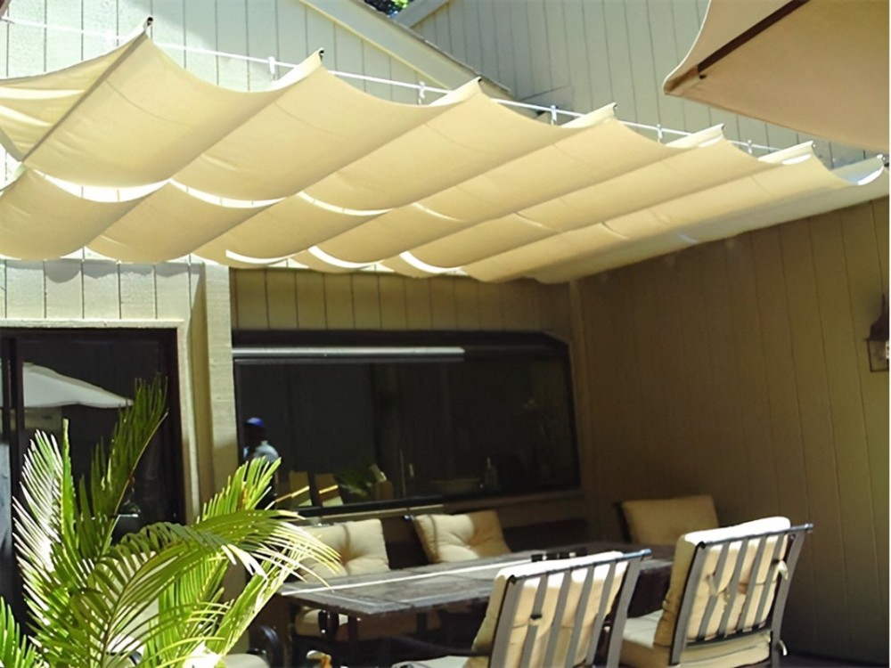 Customized Made Wave Shade Cover Replacement Shade HDPE Mesh Pergola Shade Canopy Slide Wire Extendable Shade Awning Sail for Patio Deck Gazebo