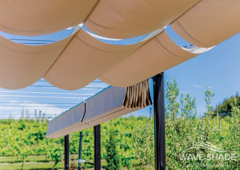 Customized Made Wave Shade Cover Retractable Shade Replacement Pergola Shade Canopy Waterproof Slide Wire Extendable Shade Awning Sail for Patio Deck Gazebo