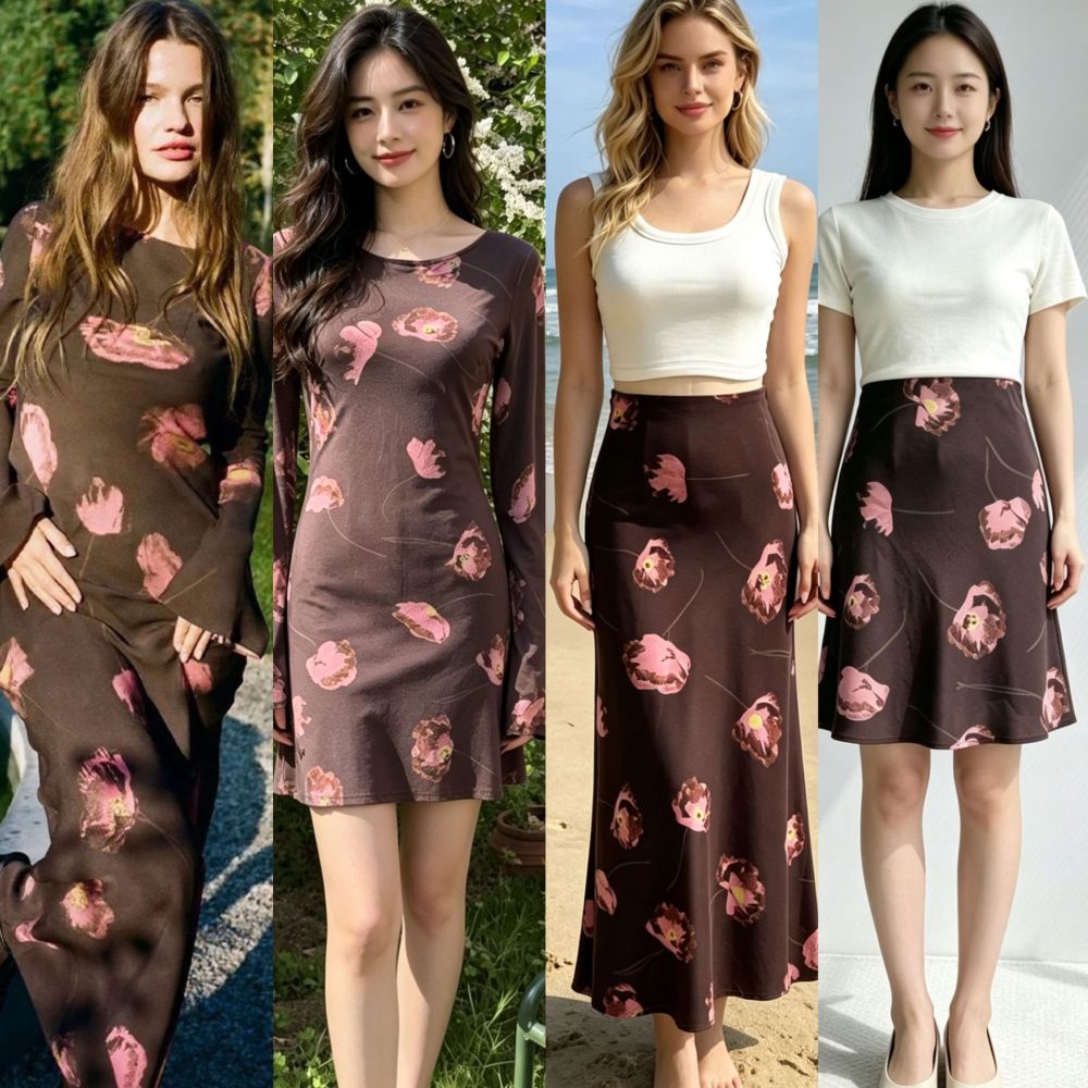 Elegant Slant Cut Flared Sleeve 100% Sand Washed Silk Dress Floral Printing