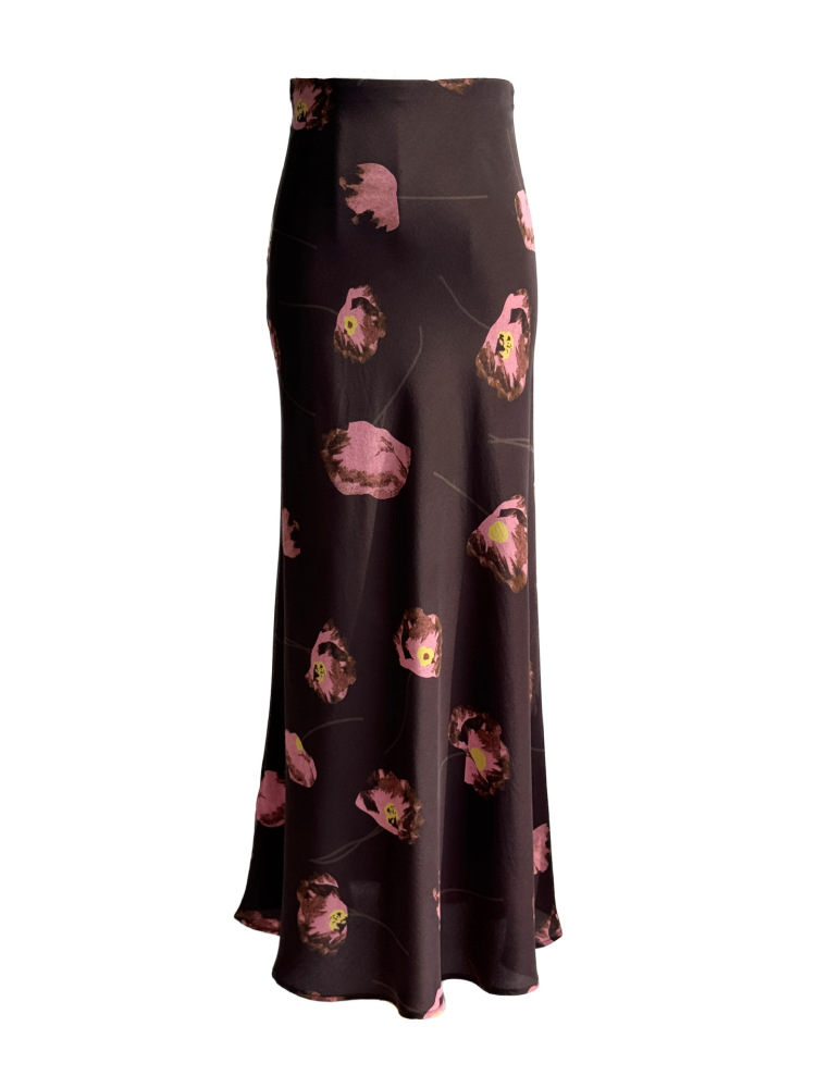 Elegant Slant Cut Flared Sleeve 100% Sand Washed Silk Dress Floral Printing