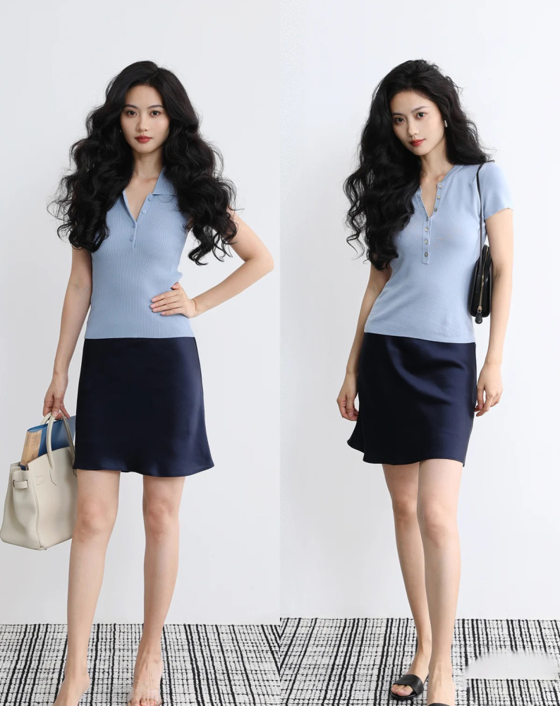 Short Diagonal Cut Design Satin Silk Fishtail Skirt Wrapped Buttocks