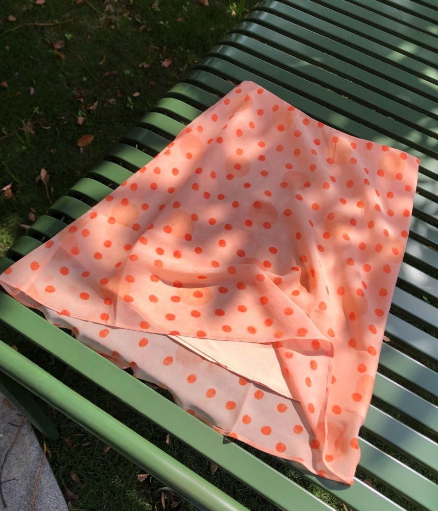 Southern French Romantic Orange Pink Silk Qiaoqi Oblique Cut Fish Tail Half Skirt