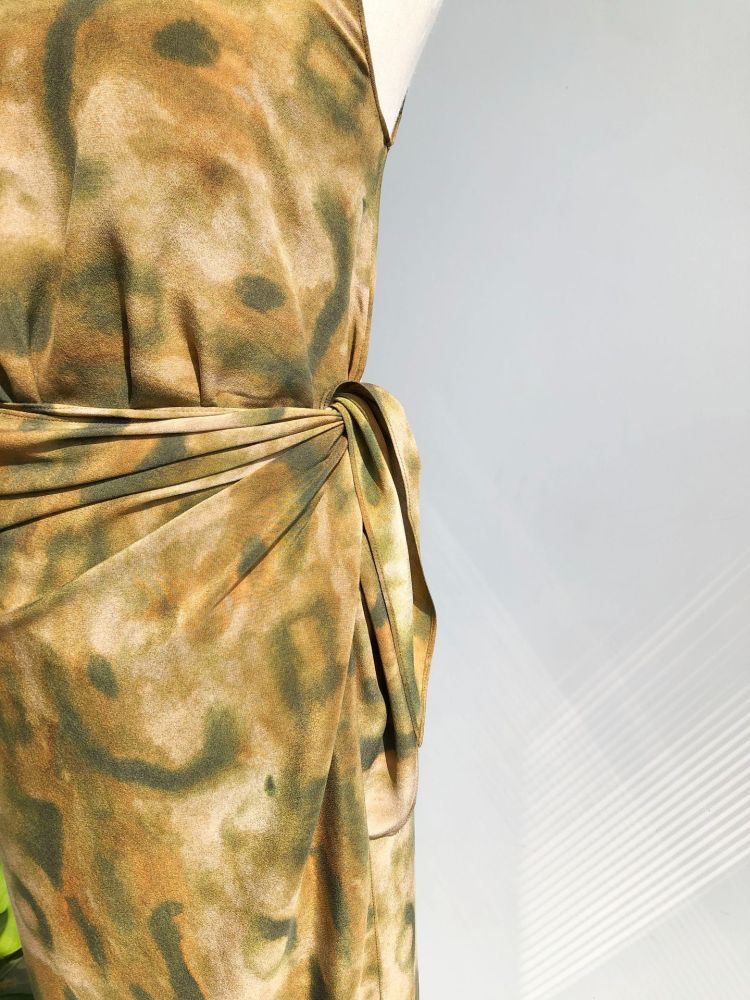 Sleeveless Tea Break Skirt Ink washes blended printing Sand Washed Silk Wrap Dress