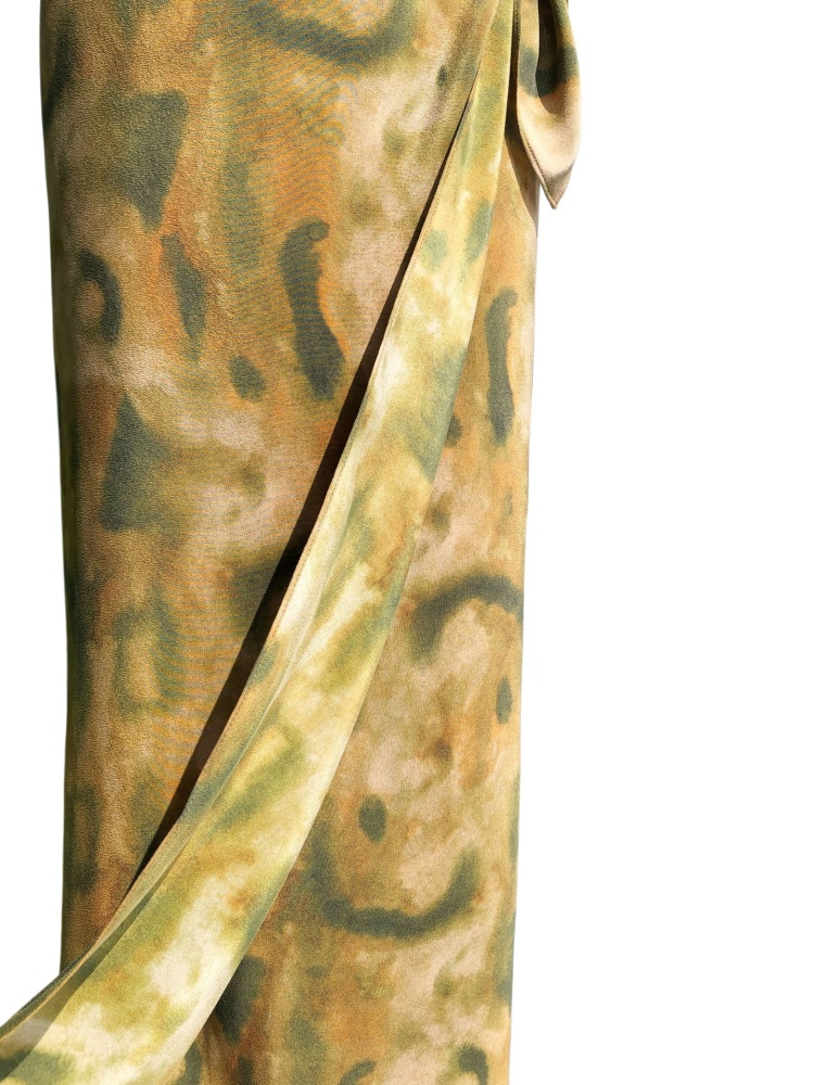 Sleeveless Tea Break Skirt Ink washes blended printing Sand Washed Silk Wrap Dress