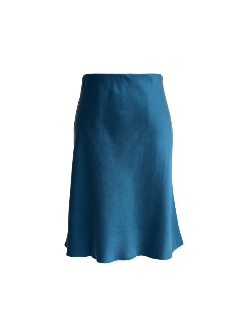 Short Diagonal Cut Design Satin Silk Fishtail Skirt Wrapped Buttocks