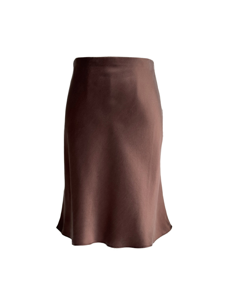 Short Diagonal Cut Design Satin Silk Fishtail Skirt Wrapped Buttocks