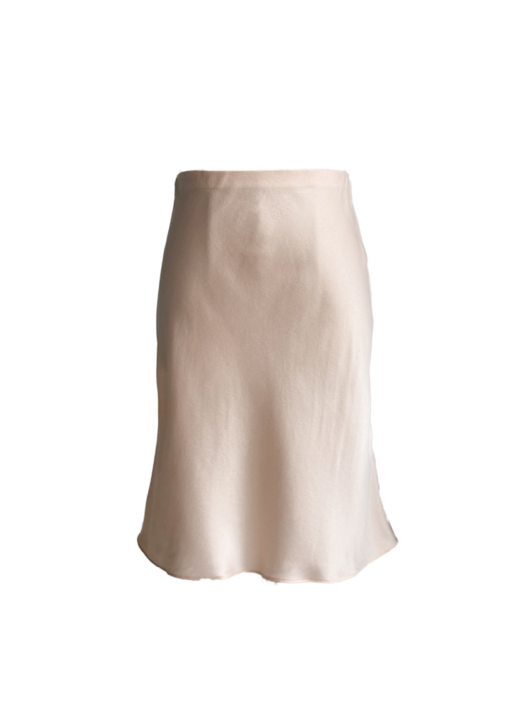Short Diagonal Cut Design Satin Silk Fishtail Skirt Wrapped Buttocks
