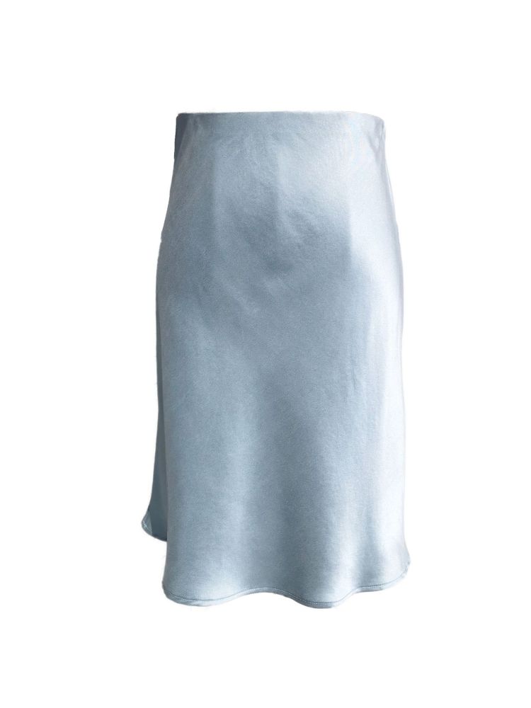 Short Diagonal Cut Design Satin Silk Fishtail Skirt Wrapped Buttocks