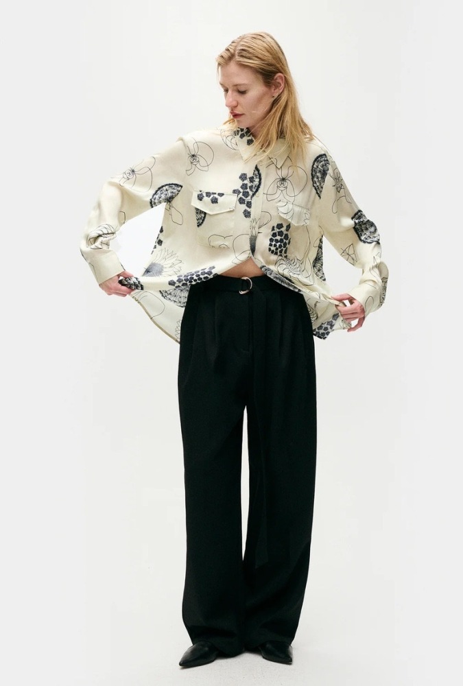 Washed silk double-pocket long-sleeve shirt