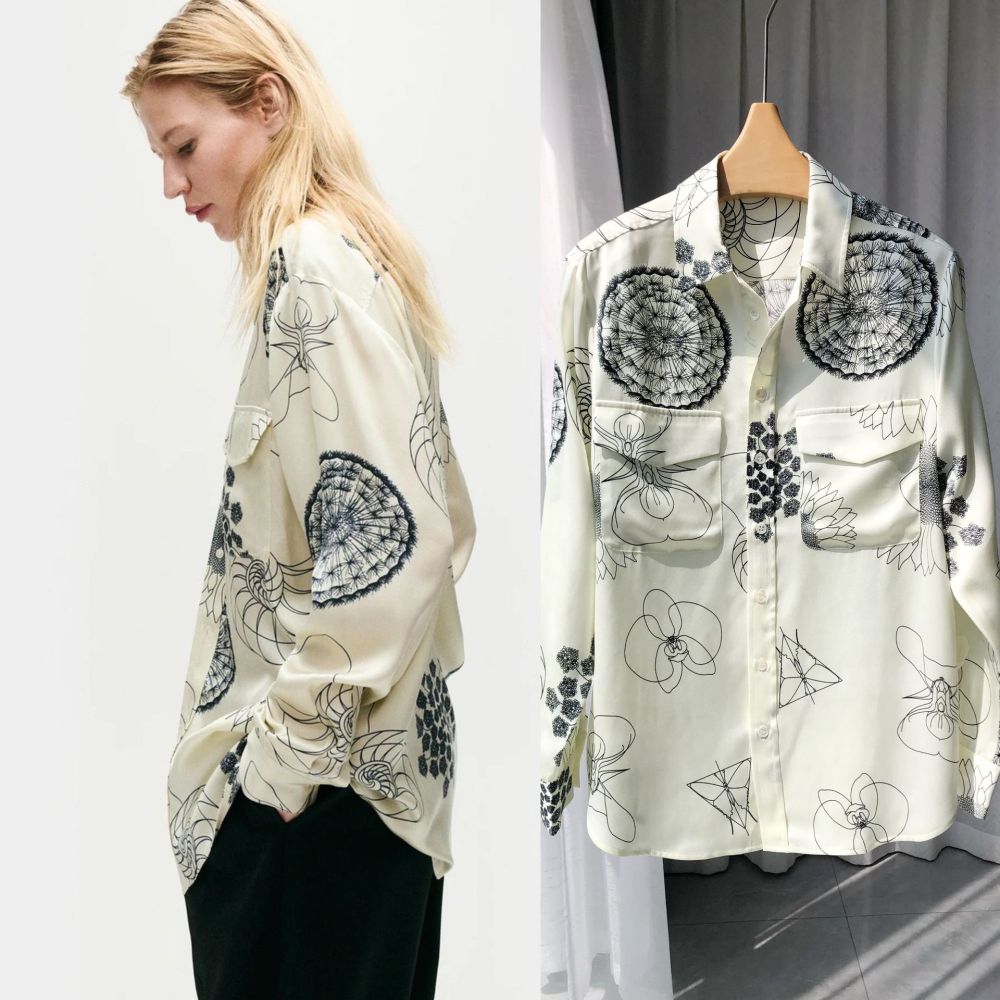 Washed silk double-pocket long-sleeve shirt