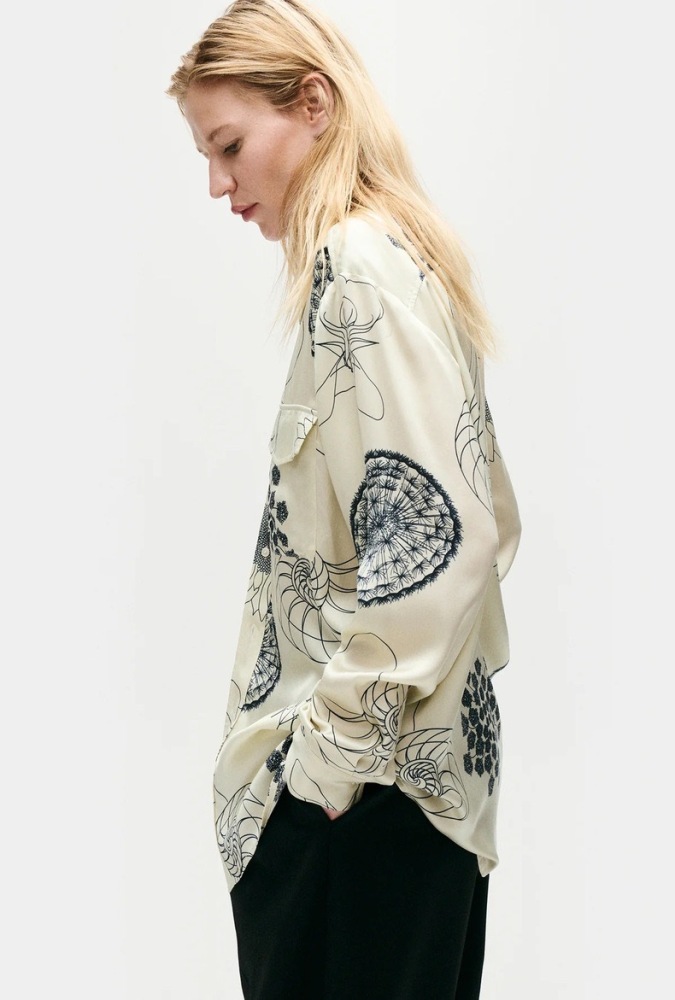 Washed silk double-pocket long-sleeve shirt