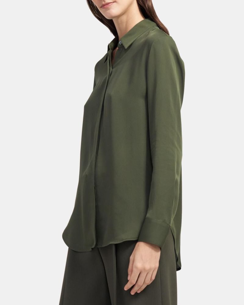 Washed Silk Double-Pocket Long-Sleeve Shirt