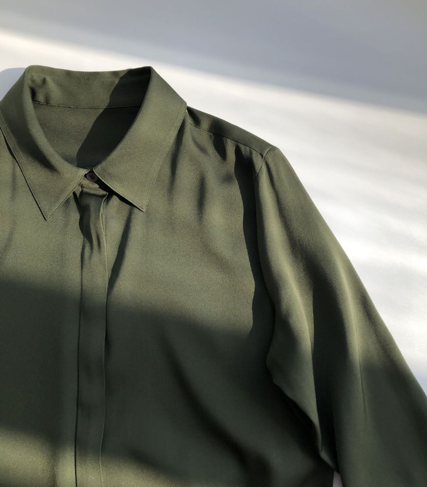 Washed Silk Double-Pocket Long-Sleeve Shirt