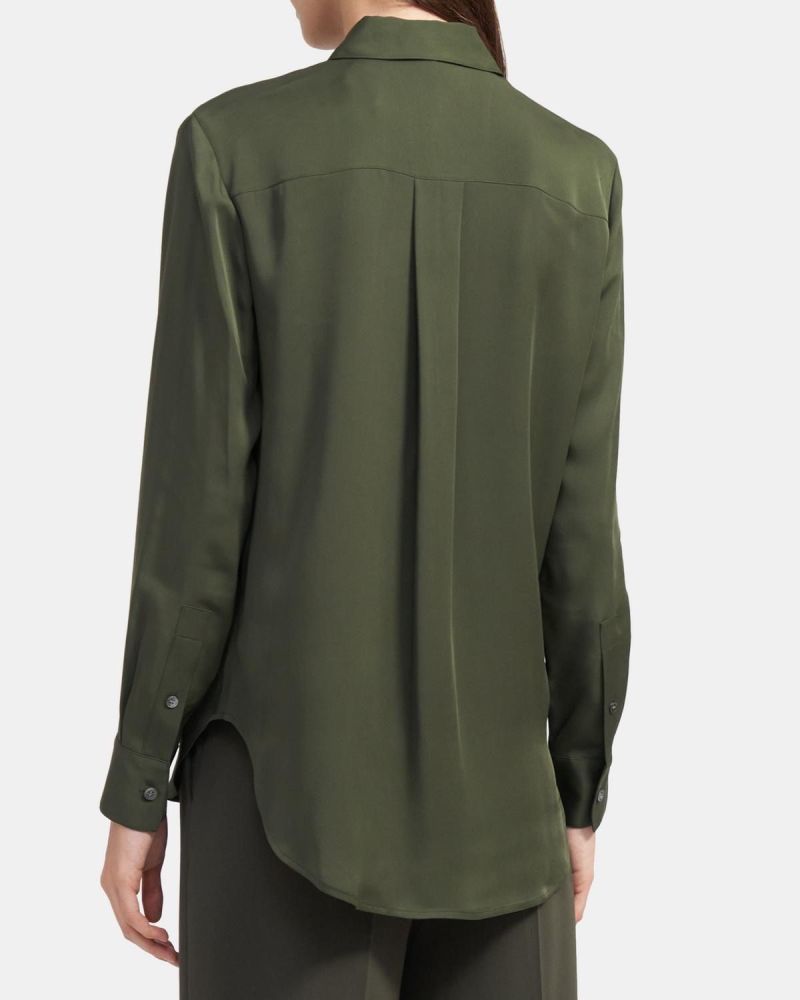 Washed Silk Double-Pocket Long-Sleeve Shirt