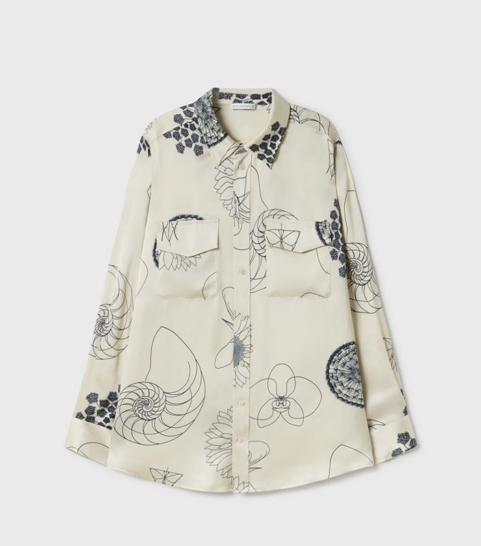 Washed silk double-pocket long-sleeve shirt
