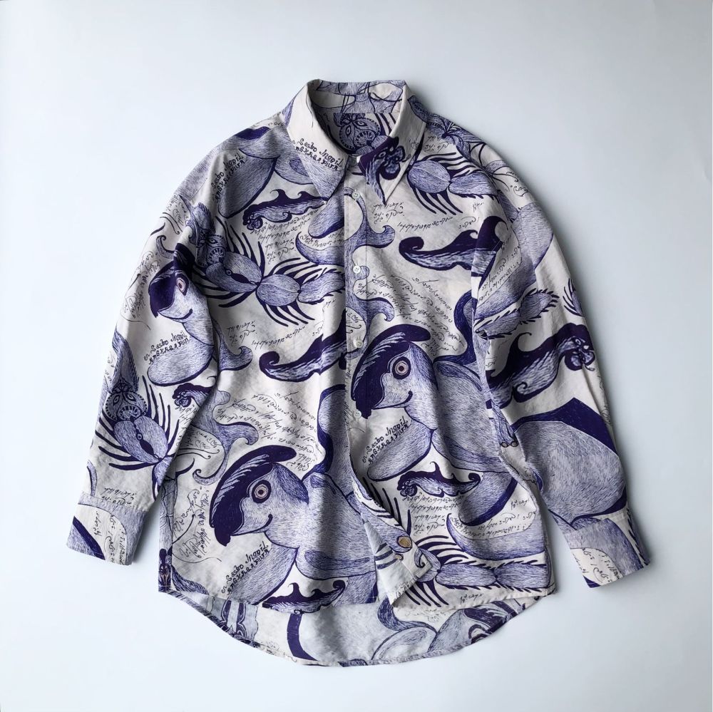 Dry Silk Long-Sleeve Button-Up Shirt Watercolour Dyed Unisex
