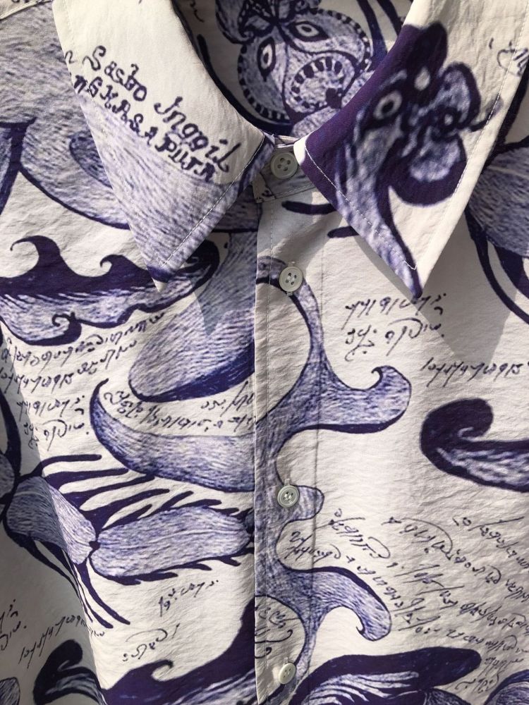 Dry Silk Long-Sleeve Button-Up Shirt Watercolour Dyed Unisex