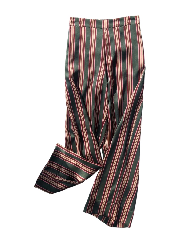 Silk Satin Striped Nightshirt Shirt Wide-Leg Pants