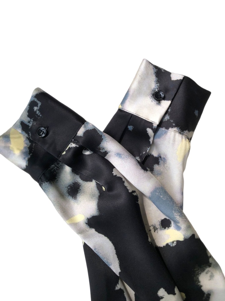 Watercolor Print Mulberry Silk Long-Sleeve Shirt