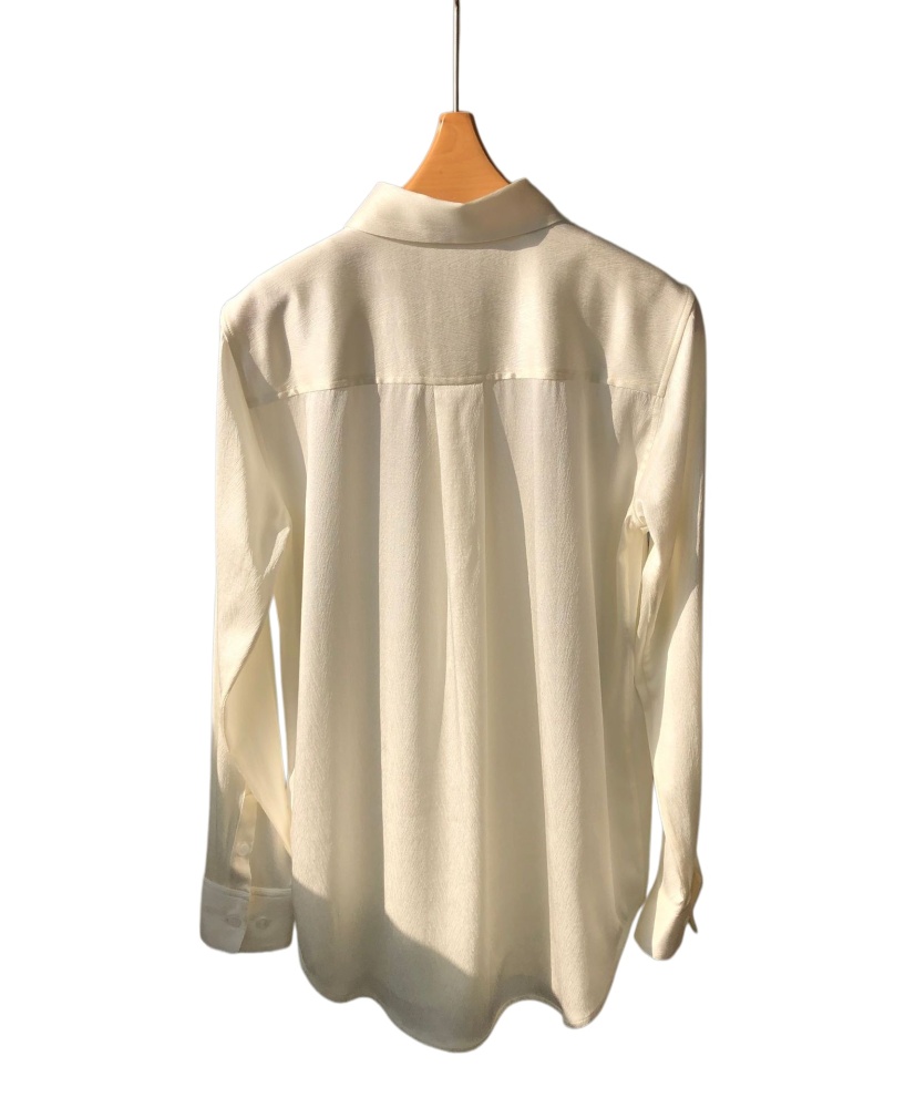 White Fine Stripe Jacquard Silk Long-Sleeve Shirt