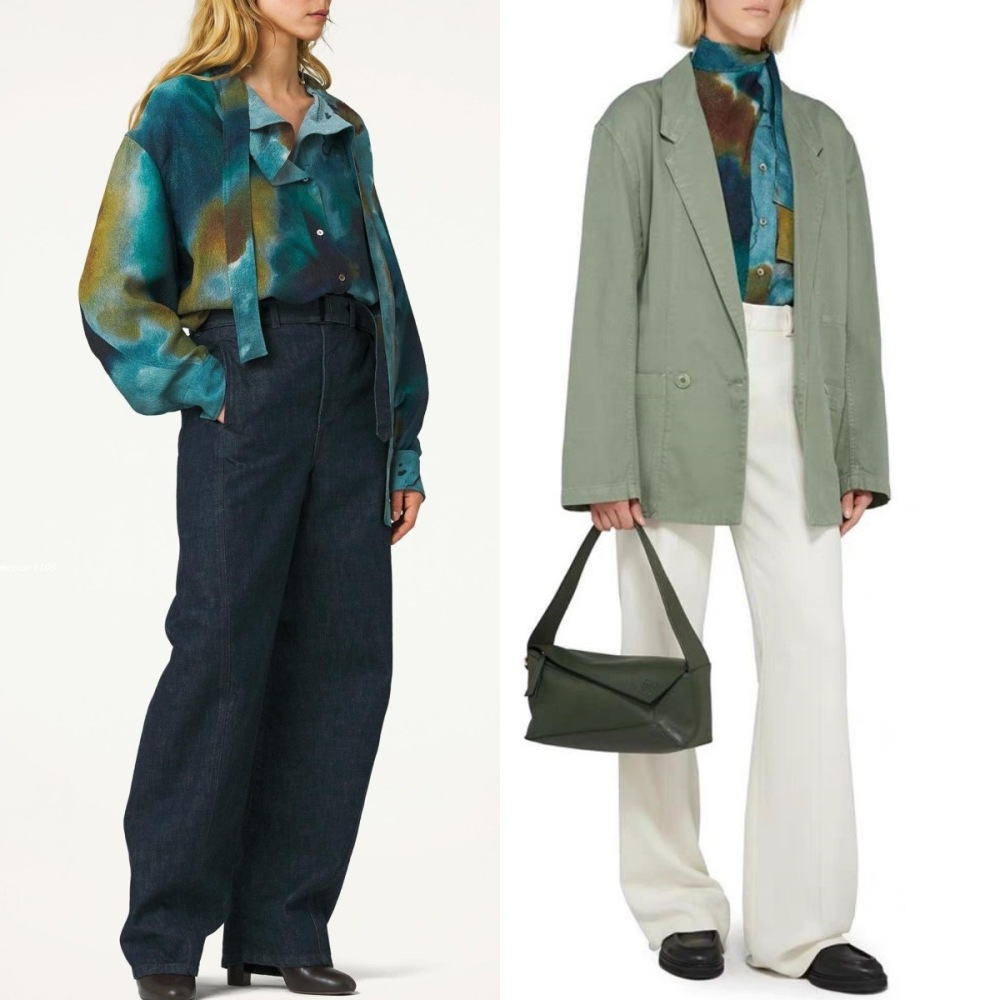Turquoise Gradient Textured Long-Sleeve Shirt with Flowing Ribbons