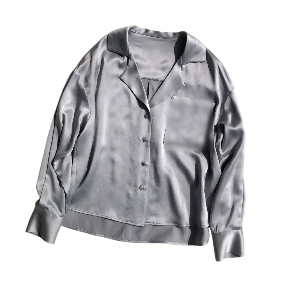 Satin Silk Long-Sleeve Shirt with Pockets, Suit Collar with Tie