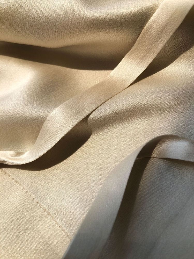 Ruffled Collar Lantern Sleeve Washed Silk Satin Long Sleeve Shirt in Light Champagne